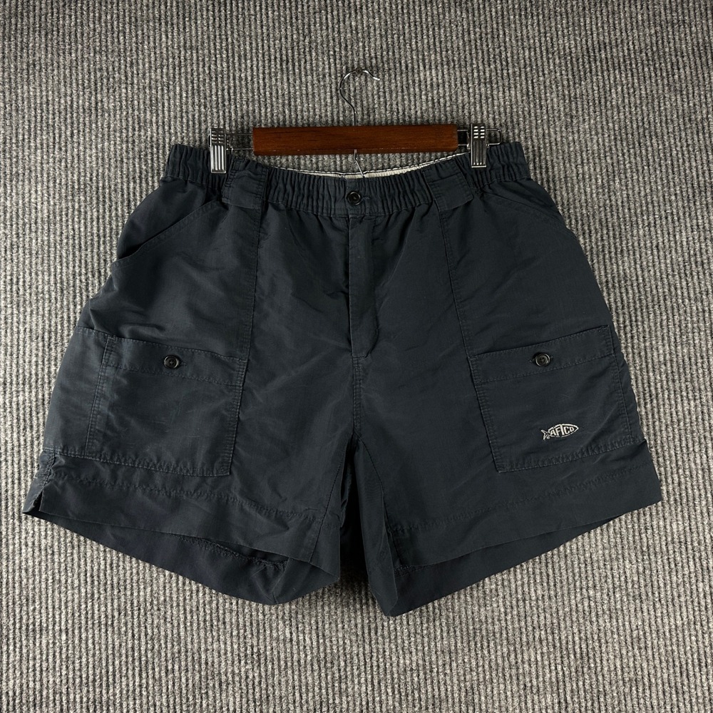 AFTCO Mens M01 Original Fishing Shorts Navy Blue Size 38 Cargo Elastic Waist
